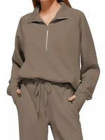 Half-Zip Sweatshirt and Wide-Leg Pants Two-piece Loungewear Set