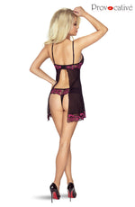 Provocative Regard Prive Black and Pink Lace Babydoll Thong Set