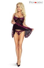 Provocative Regard Prive Black and Pink Lace Babydoll Thong Set