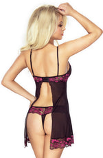 Provocative Regard Prive Black and Pink Lace Babydoll Thong Set