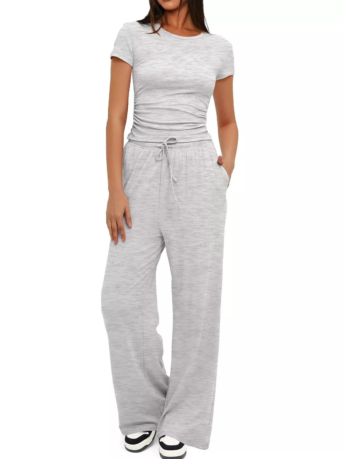Round Neck Short Sleeve T-Shirt and Pants Two-piece Loungewear Set