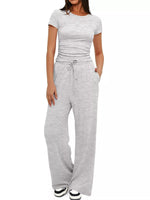 Round Neck Short Sleeve T-Shirt and Pants Two-piece Loungewear Set