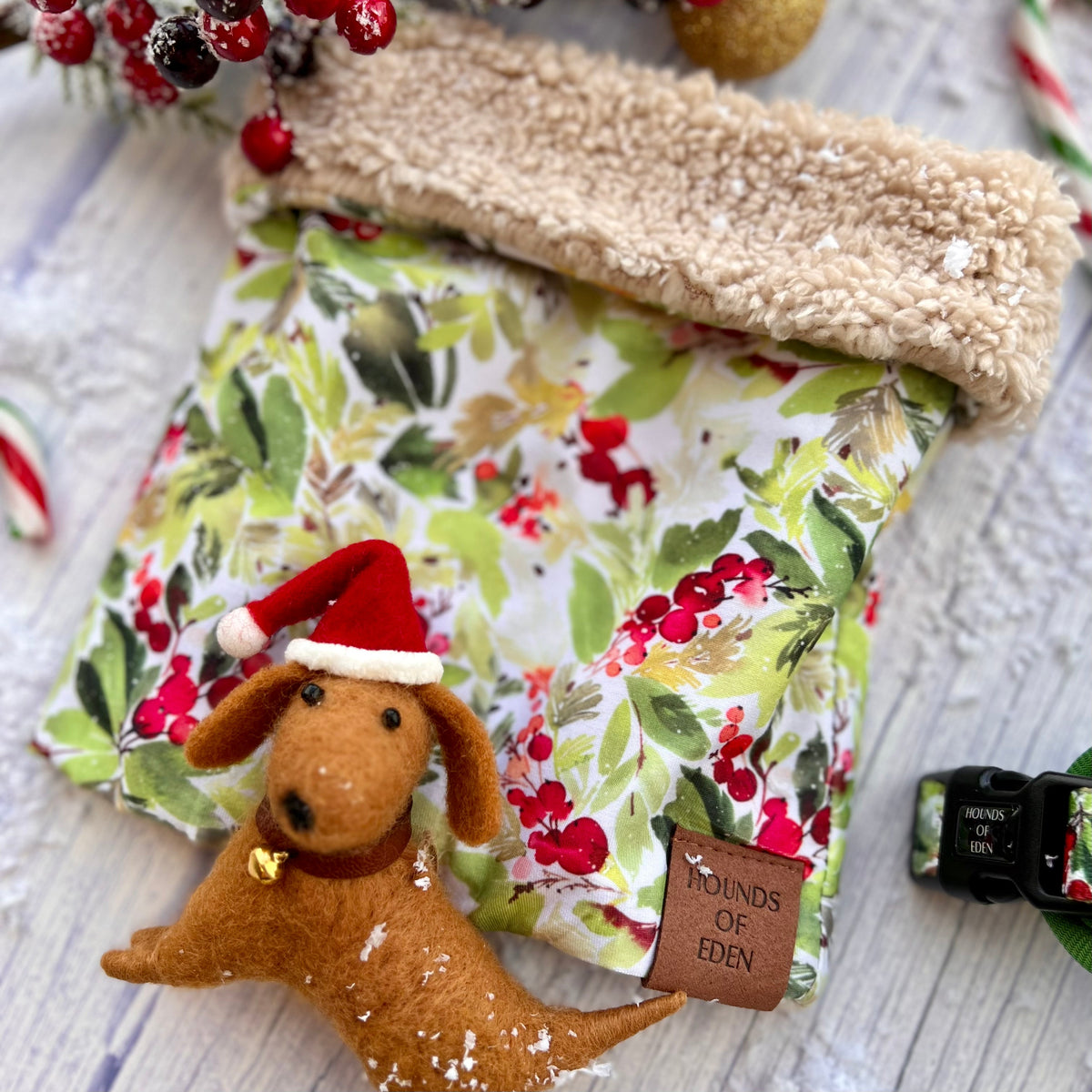 Winter Spruce & Berries Faux Sherpa Fleece Dog Snood