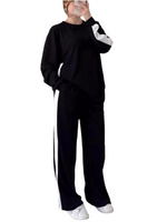 Full Size Contrast Round Neck Top and Pants Loungewear Set