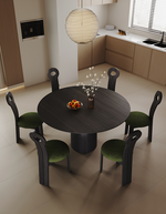 Amaia Round Pedestal Dining Table, Solid Wood, Black Or Walnut