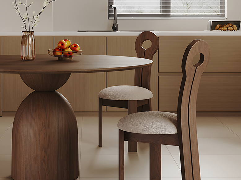 Amaia Round Pedestal Dining Table, Solid Wood, Black Or Walnut