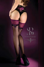 Ballerina Black Hold Ups with Berry Purple Lace Tops & Back Centre Seam