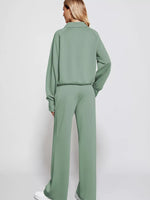 Half-Zip Sweatshirt and Wide-Leg Pants Two-piece Loungewear Set