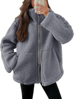 Warm Cosy Zip-up Teddy Fleece Jacket Sweater | 9 Colours Grey