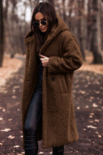 Autumn Winter Women’s Fashion Elegant Plush Warm Faux Fleece Long Teddy Coat Brown