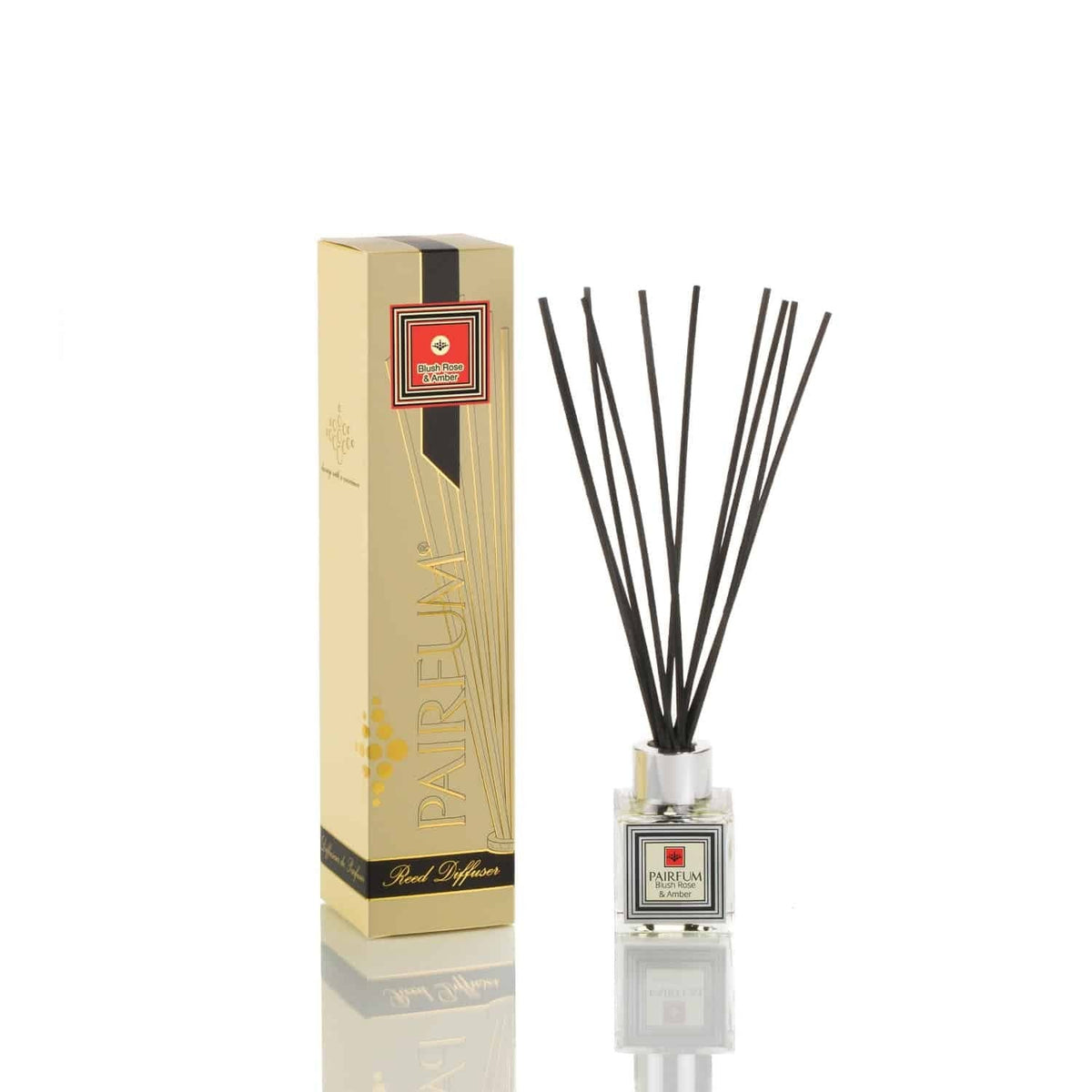 Pairfum London Luxury Reed Diffuser 50ml - Blush Rose & Amber - with 10 Black Reeds