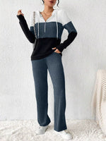 Color Block Half Zip Hooded Top and Pants Loungewear Set