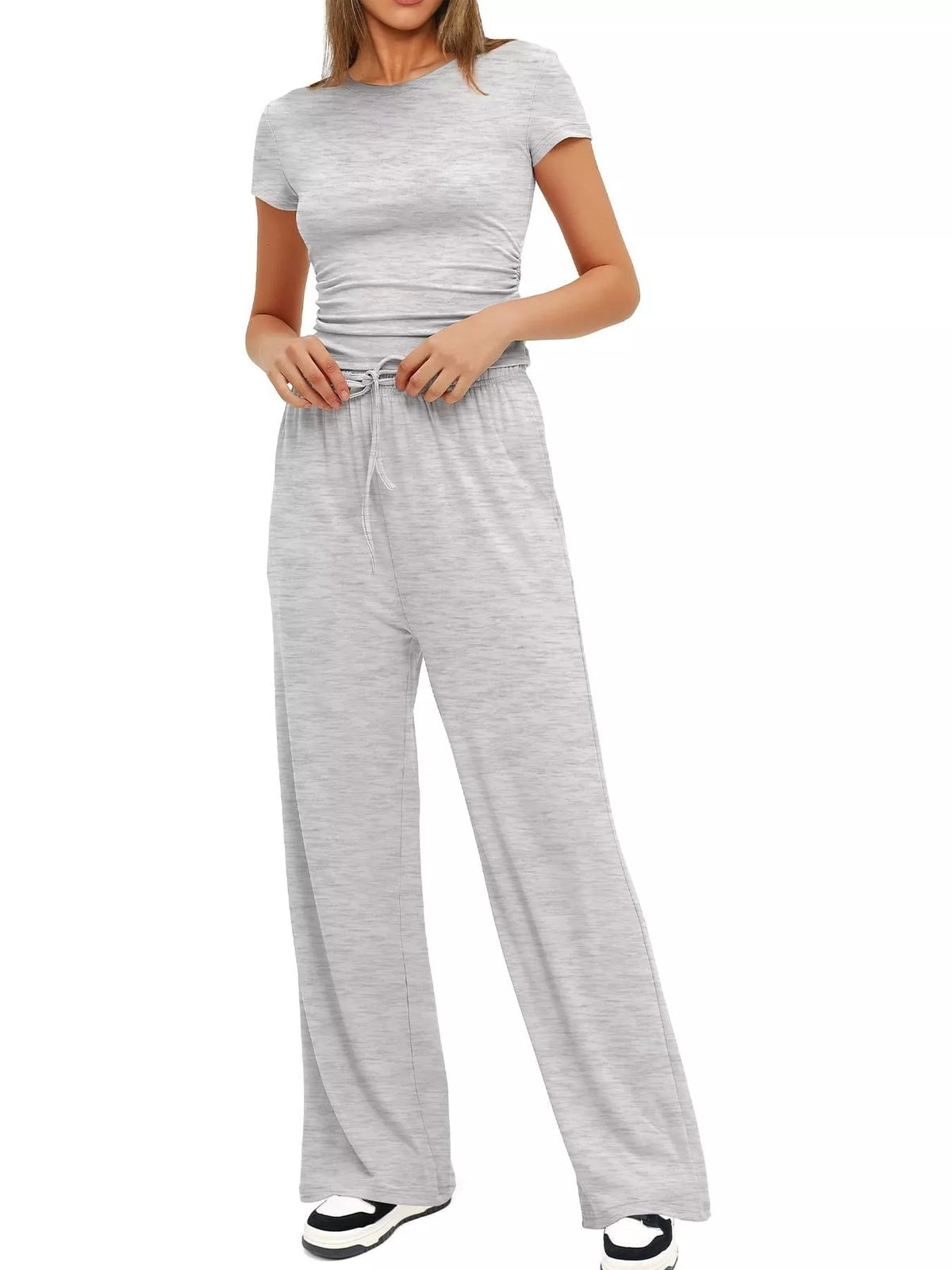 Round Neck Short Sleeve T-Shirt and Pants Two-piece Loungewear Set