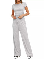 Round Neck Short Sleeve T-Shirt and Pants Two-piece Loungewear Set