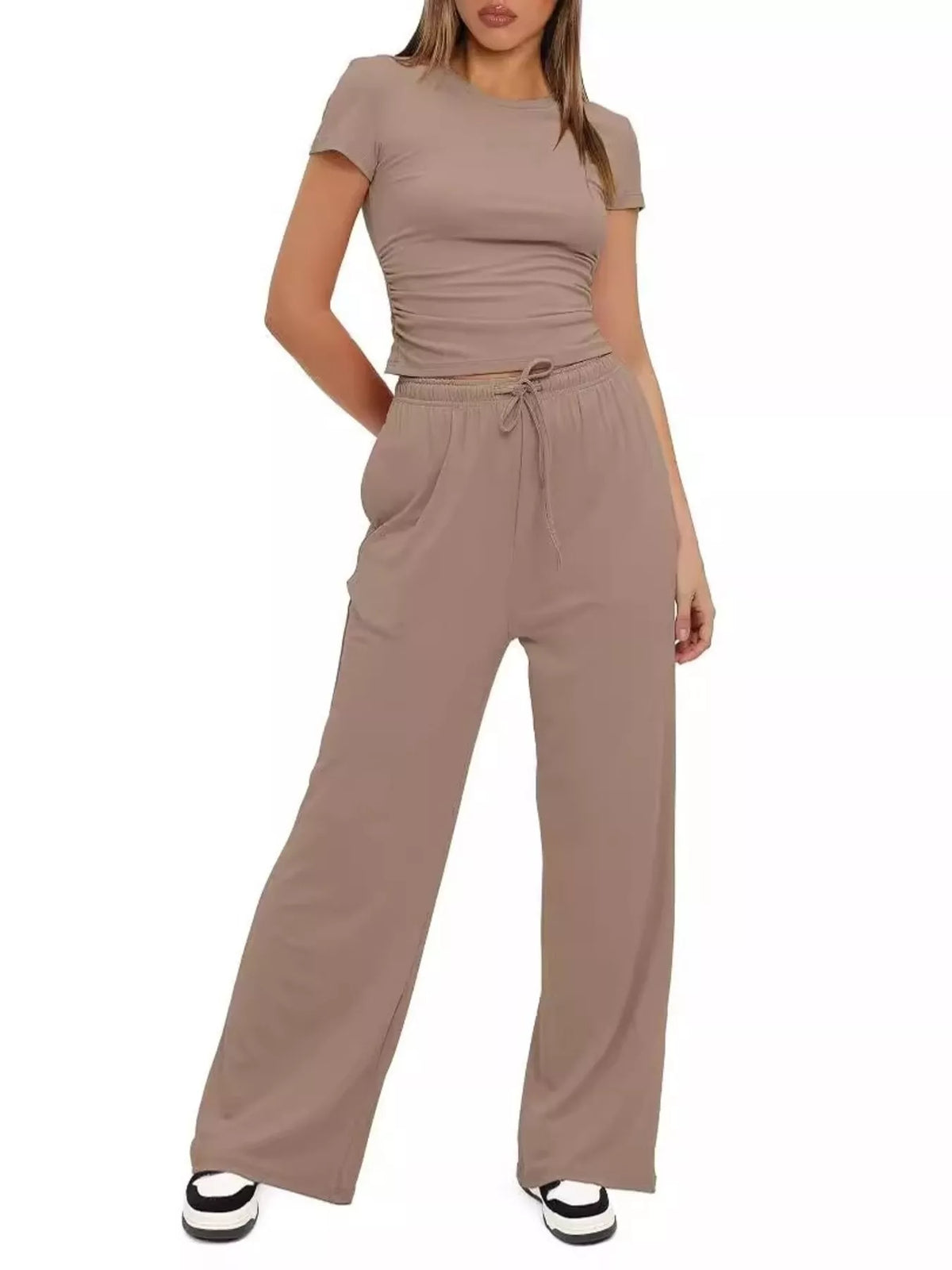 Round Neck Short Sleeve T-Shirt and Pants Two-piece Loungewear Set