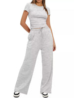 Round Neck Short Sleeve T-Shirt and Pants Two-piece Loungewear Set
