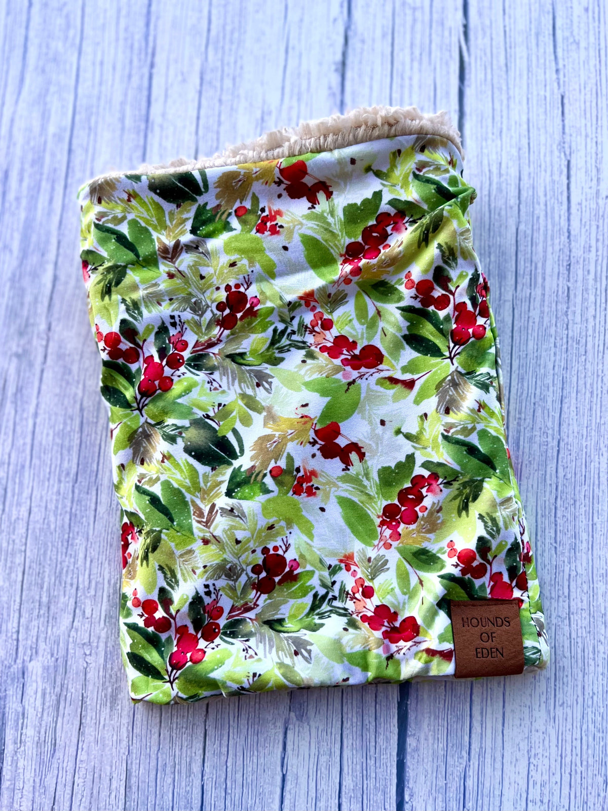 Winter Spruce & Berries Faux Sherpa Fleece Dog Snood