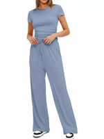 Round Neck Short Sleeve T-Shirt and Pants Two-piece Loungewear Set