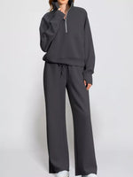 Half-Zip Sweatshirt and Wide-Leg Pants Two-piece Loungewear Set Dark Gray