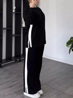 Full Size Contrast Round Neck Top and Pants Loungewear Set