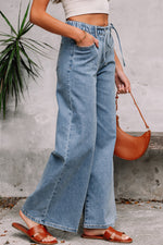 Dusk Blue Medium Wash Super Wide Leg Denim Pants