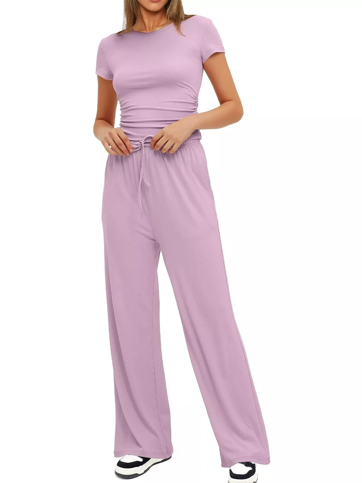 Round Neck Short Sleeve T-Shirt and Pants Two-piece Loungewear Set