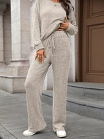 Ribbed Round Neck Top and Pants Two-piece Loungewear Set