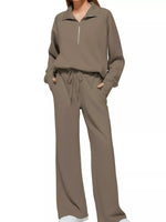 Half-Zip Sweatshirt and Wide-Leg Pants Two-piece Loungewear Set Khaki