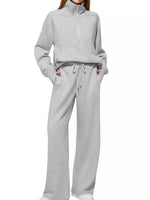 Half-Zip Sweatshirt and Wide-Leg Pants Two-piece Loungewear Set Light Gray