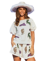 Sequin Print Casual Short-sleeve and Shorts & Top Loungewear Set