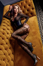 Black Secret BS122 Tiger Striped Crotchless Tights