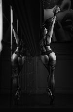 Black Secret Sheer Lace Top Hold Ups in Black with Bordeaux Contrast Pattern