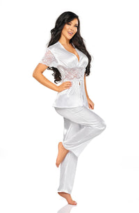 Beauty Night Missy Satin Lace White Pyjamas Trouser Set