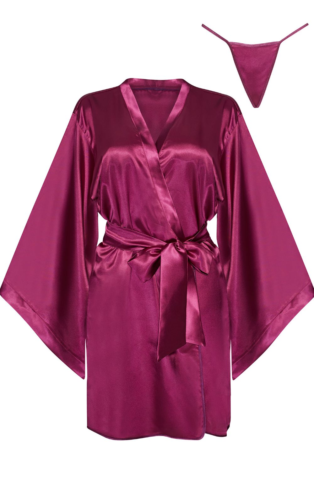 Beauty Night Samira Shiny Wide Sleeve Belted Peignoir Burgundy