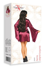 Beauty Night Samira Shiny Wide Sleeve Belted Peignoir Burgundy
