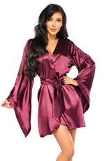 Beauty Night Samira Shiny Wide Sleeve Belted Peignoir Burgundy