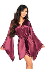 Beauty Night Samira Shiny Wide Sleeve Belted Peignoir Burgundy