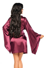Beauty Night Samira Shiny Wide Sleeve Belted Peignoir Burgundy