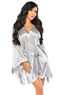 Beauty Night Samira Shiny Wide Sleeve Belted Peignoir Robe Silver