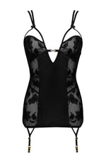 Beauty Night Xiomara Lace Velvet Underwire Lace-Up Garter Chemise Black