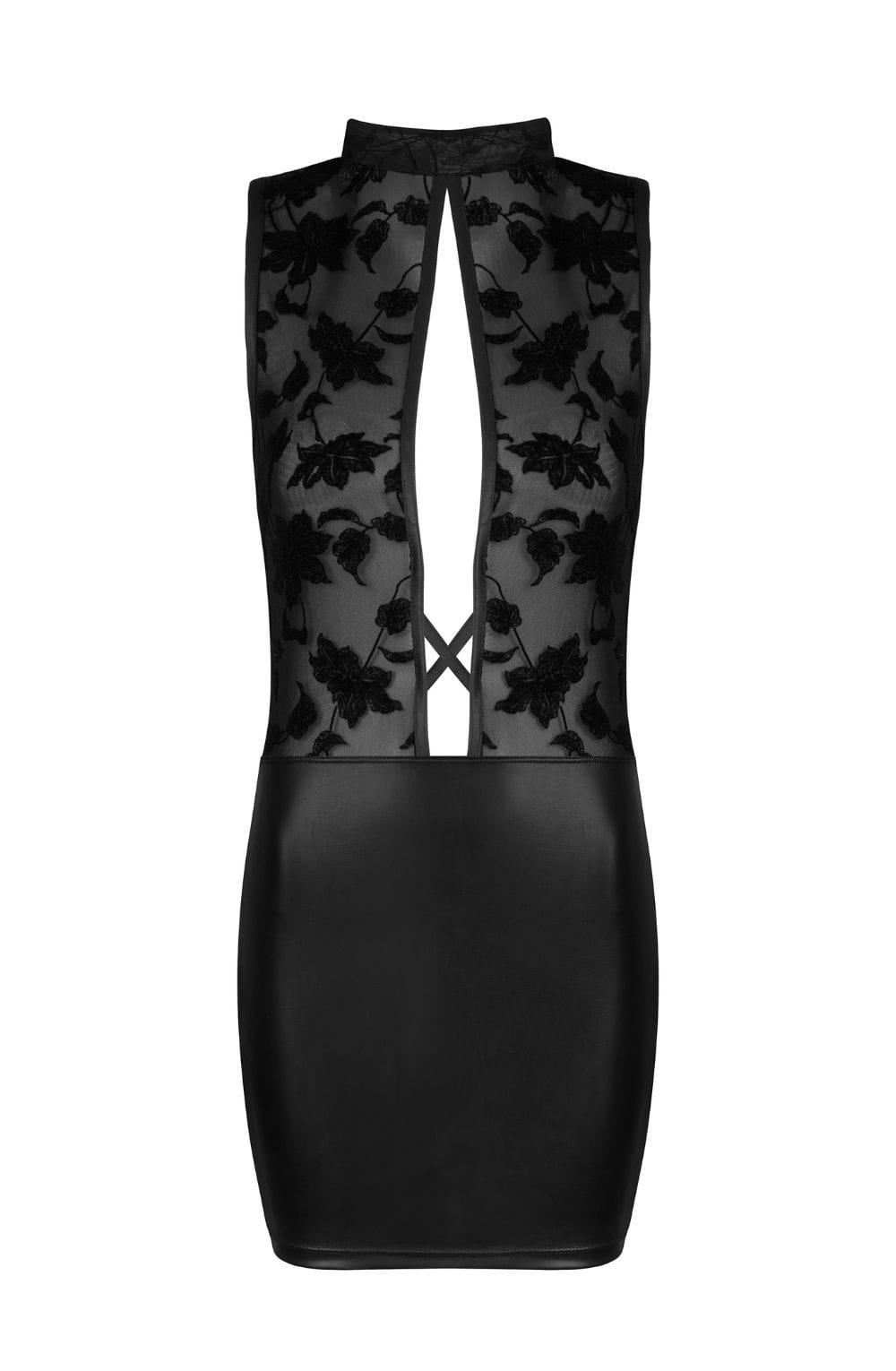 Beauty Night Cameron Tulle Velvet Floral Eco-Leather Mini Erotic Dress Black