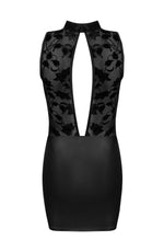 Beauty Night Cameron Tulle Velvet Floral Eco-Leather Mini Erotic Dress Black