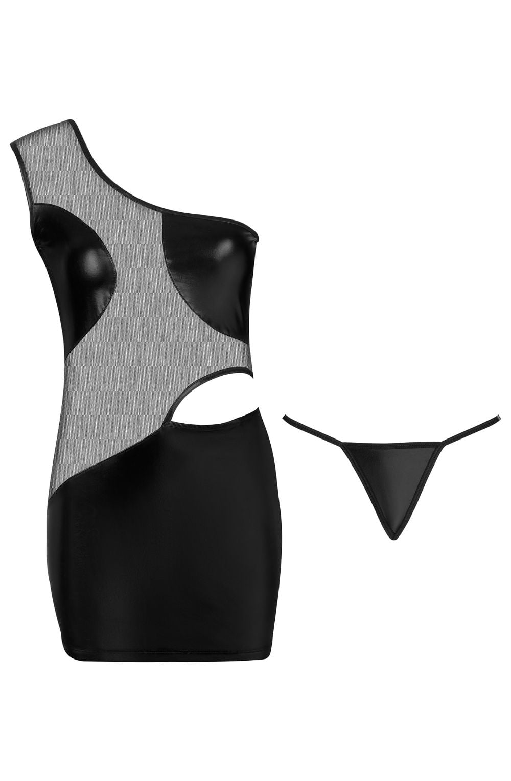 Beauty Night Loreen Glossy Black Sheer Mesh Cutout Erotic Dress Black