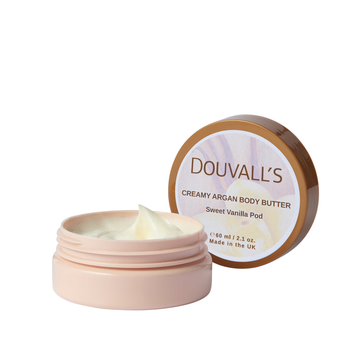 Douvall's Organic Creamy Argan Body Butter 60ml | Luxurious Hydration in Six Scents Sweet Vanilla Pod