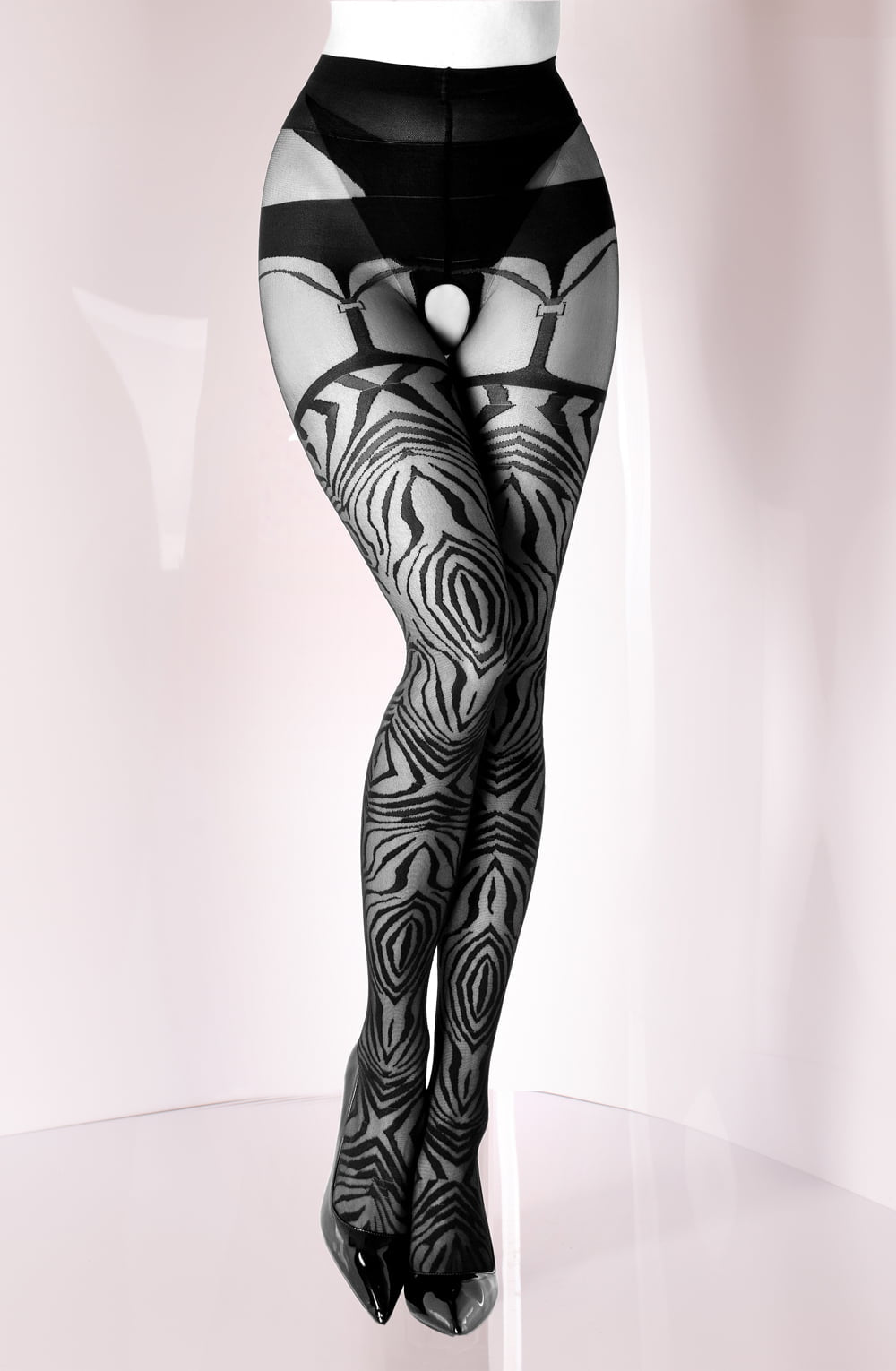 Black Secret BS122 Tiger Striped Crotchless Tights