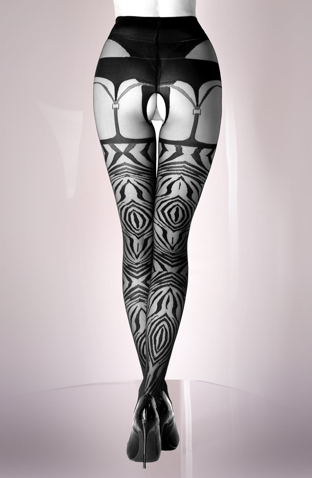 Black Secret BS122 Tiger Striped Crotchless Tights