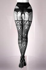 Black Secret BS122 Tiger Striped Crotchless Tights