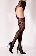 Black Secret BS126 Tribal Pattern Stockings Black