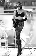 Black Secret All Over Black Pattern Crotchless Tights