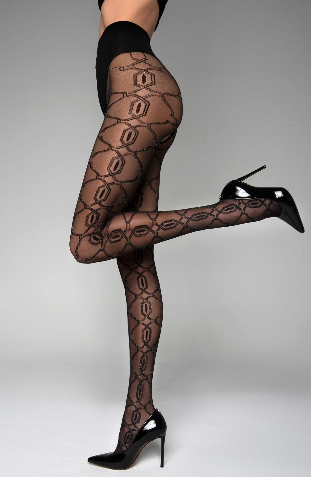 Black Secret BS140 Crotchless Tights With Lurex Black